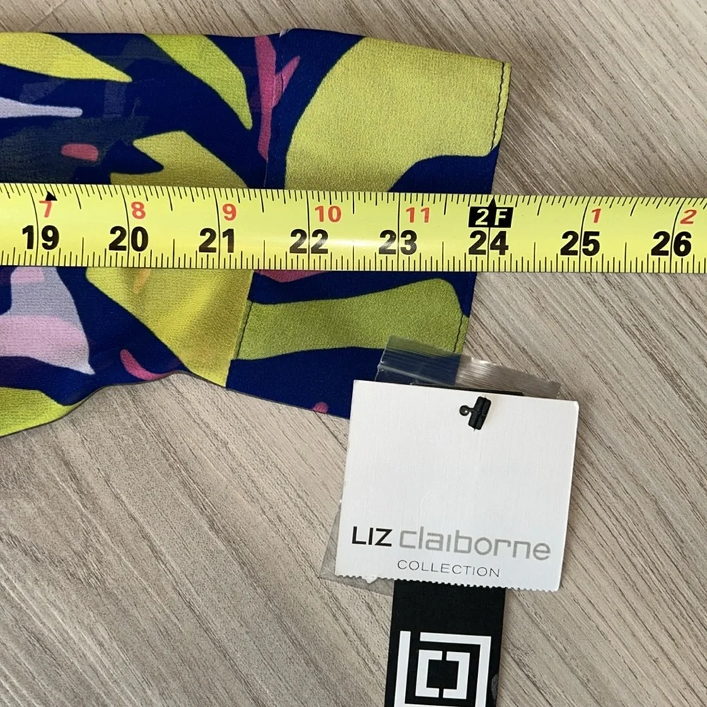 Liz Claiborne Button Up Sheer Abstract Cami Set L NWT Colorful Artsy Neon Bold